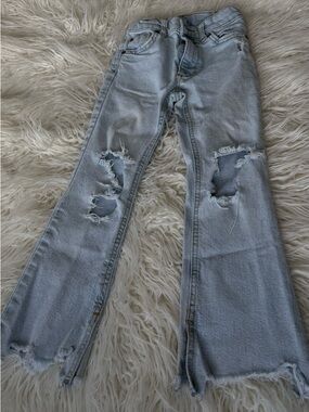 Zara Light Blue Distressed Flare Jeans